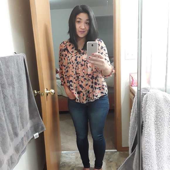 Mono B Tops - Mono B coral and navy blouse size medium